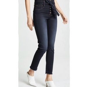 Veronica Beard Keith 12”Corset High Rise Ankle Dark Slate Raw Hem Jeans Size 27